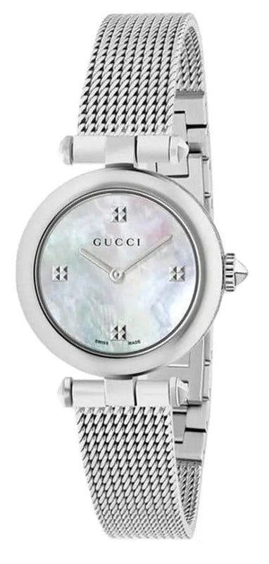 Buy Shop Gucci Diamantissima Quartz Diamonds Mother of Pearl Dial Silver Mesh Bracelet Watch for Women - YA141504 USA Online