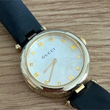 Buy Shop Gucci Diamantissima Quartz Mother of Pearl Dial Black Leather Strap Watch for Women - YA141404 USA Online