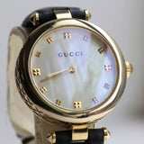 Buy Shop Gucci Diamantissima Quartz Mother of Pearl Dial Black Leather Strap Watch for Women - YA141404 USA Online