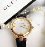 Buy Shop Gucci Diamantissima Quartz Mother of Pearl Dial Black Leather Strap Watch for Women - YA141404 USA Online