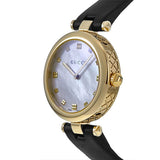 Buy Shop Gucci Diamantissima Quartz Mother of Pearl Dial Black Leather Strap Watch for Women - YA141404 USA Online