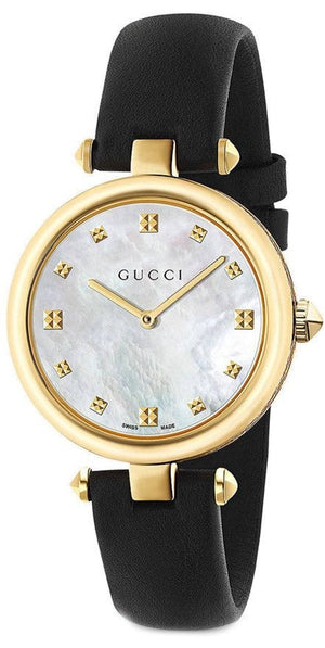 Buy Shop Gucci Diamantissima Quartz Mother of Pearl Dial Black Leather Strap Watch for Women - YA141404 USA Online