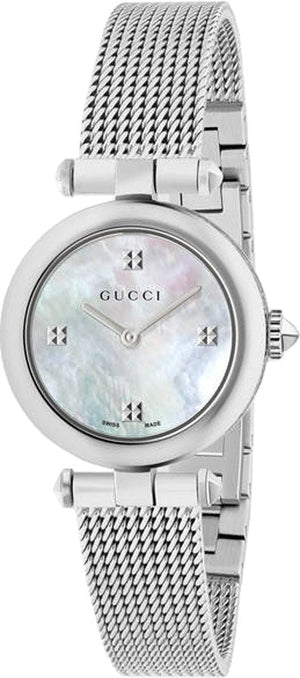 Buy Shop Gucci Diamantissima Quartz Diamonds Mother of Pearl Dial Silver Mesh Bracelet Watch for Women - YA141504 USA Online