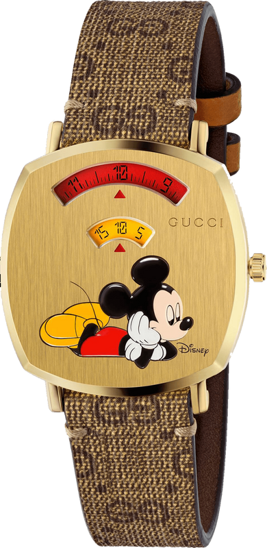 Buy Shop Gucci Grip Disney Mickey Mouse Gold Dial Brown Leather Strap Watch For Women - YA157420 USA Online