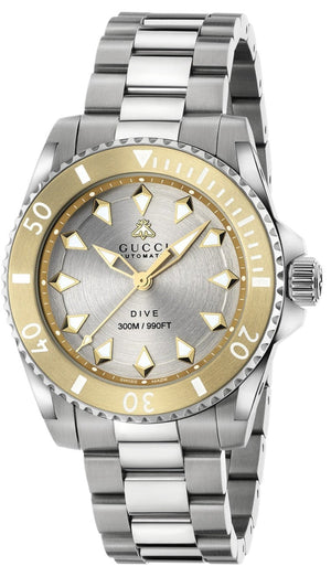 Buy Shop Gucci Dive Automatic 18K Gold Silver Dial Silver Steel Strap Watch for Men - YA136357 USA Online