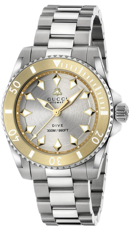 Buy Shop Gucci Dive Automatic 18K Gold Silver Dial Silver Steel Strap Watch for Men - YA136357 USA Online