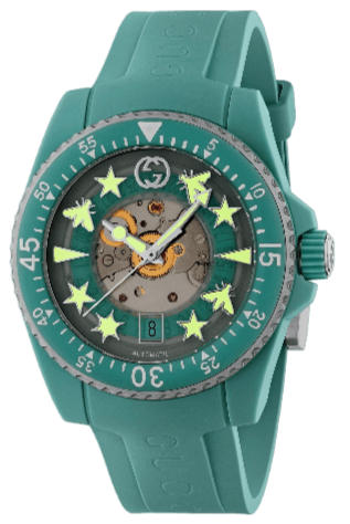 Buy Shop Gucci Dive Automatic Green Dial Green Rubber Strap Unisex Watch - YA136344 USA Online