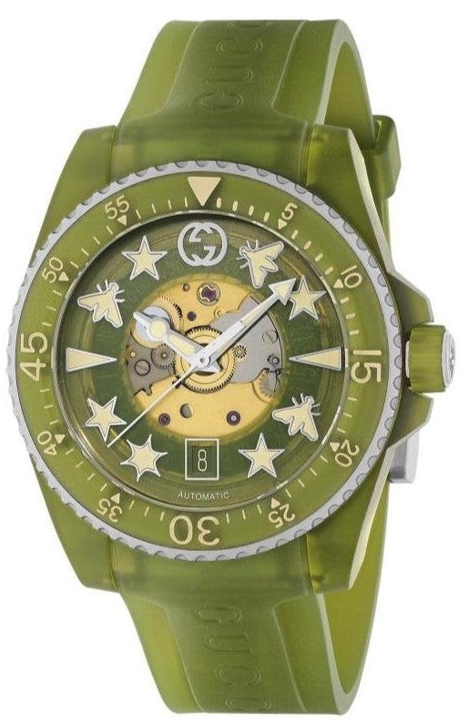 Buy Shop Gucci Dive Automatic Green Dial Green Rubber Strap Unisex Watch - YA136345 USA Online