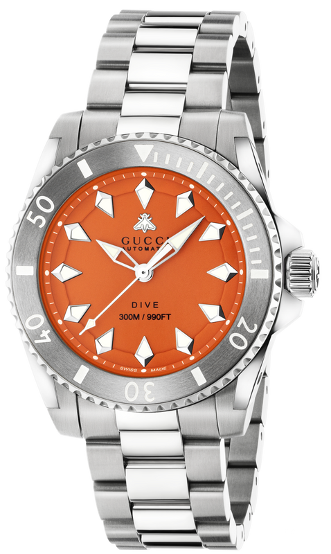 Buy Shop Gucci Dive Automatic Orange Dial Silver Steel Strap Watch for Men - YA136355 USA Online