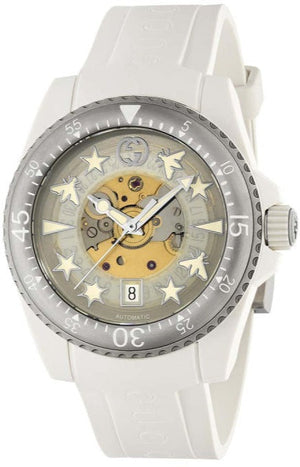 Buy Shop Gucci Dive Automatic Transparent Dial White Rubber Strap Watch For Men - YA136343 USA Online
