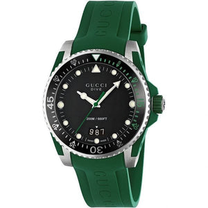 Buy Shop Gucci Dive Black Dial Green Rubber Strap Watch For Men - YA136310 USA Online