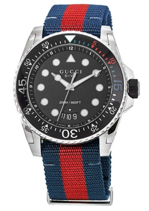 Buy Shop Gucci Dive Black Dial Red & Blue Nylon Strap Watch For Men - YA136210 USA Online