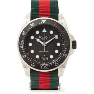Buy Shop Gucci Dive Black Dial Red & Green Nylon Strap Watch For Men - YA136209 USA Online