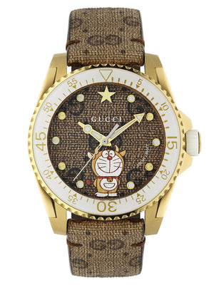 Buy Shop Gucci Dive Doraemon Brown Dial Brown Leather Strap Watch For Men - YA136334 USA Online