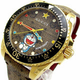 Buy Shop Gucci Dive Doraemon Quartz Brown Dial Brown Leather Strap Watch For Men - YA136335 USA Online