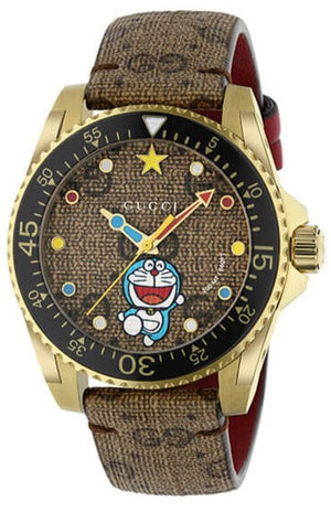 Buy Shop Gucci Dive Doraemon Quartz Brown Dial Brown Leather Strap Watch For Men - YA136335 USA Online