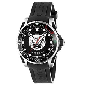 Buy Shop Gucci Dive Feline Black Dial Black Rubber Strap Watch For Men - YA136320 USA Online