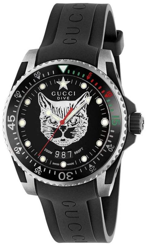 Buy Shop Gucci Dive Feline Black Dial Black Rubber Strap Watch For Men - YA136323 USA Online