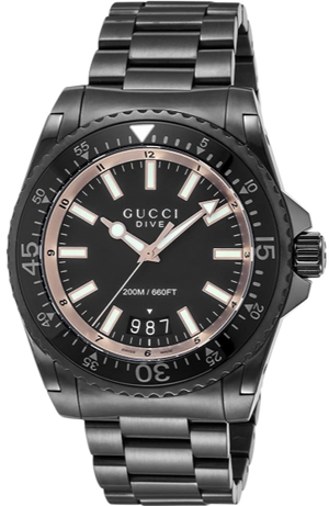 Buy Shop Gucci Dive Quartz Black Dial Black Steel Strap Watch For Men - YA136213 USA Online