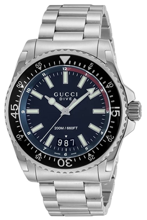 Buy Shop Gucci Dive Quartz Black Dial Silver Steel Strap Watch For Men - YA136212 USA Online