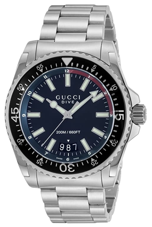 Buy Shop Gucci Dive Quartz Black Dial Silver Steel Strap Watch For Men - YA136212 USA Online