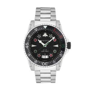 Buy Shop Gucci Dive Quartz Black Dial Silver Steel Strap Watch For Men - YA136221 USA Online