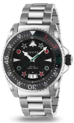 Buy Shop Gucci Dive Quartz Black Dial Silver Steel Strap Watch For Men - YA136221 USA Online
