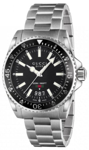 Buy Shop Gucci Dive Quartz Black Dial Silver Steel Strap Watch For Men - YA136301A USA Online