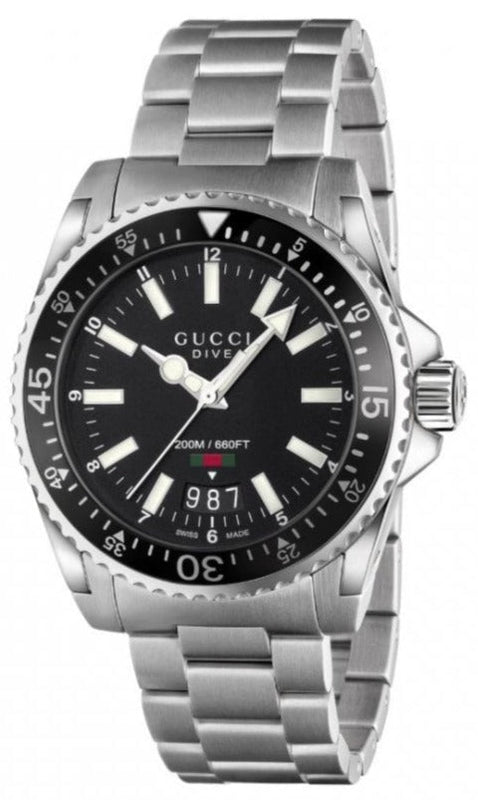 Buy Shop Gucci Dive Quartz Black Dial Silver Steel Strap Watch For Men - YA136301A USA Online