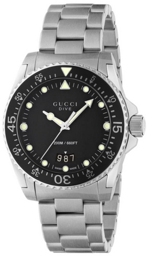 Buy Shop Gucci Dive Quartz Black Dial Silver Steel Strap Watch For Men - YA136301B USA Online