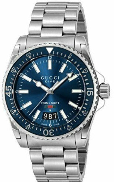Buy Shop Gucci Dive Quartz Blue Dial Silver Steel Strap Watch For Men - YA136311 USA Online