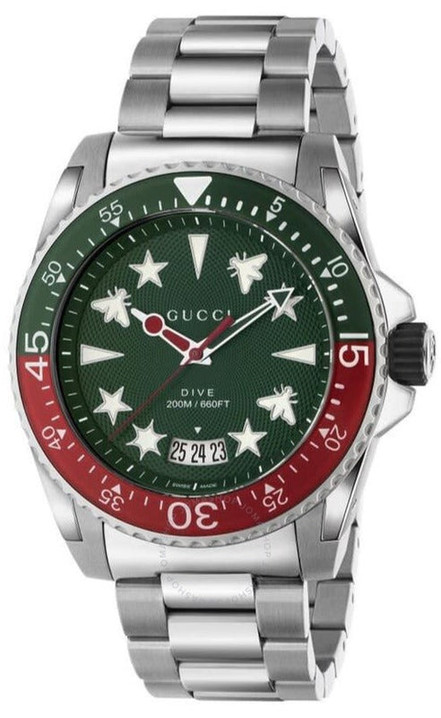 Buy Shop Gucci Dive Quartz Green Dial Silver Steel Strap Watch For Men - YA136222 USA Online