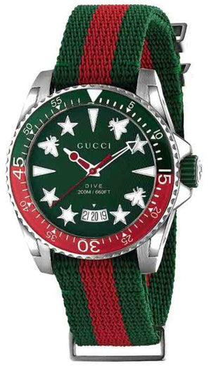 Buy Shop Gucci Dive Quartz Green Dial Two Tone NATO Strap Watch For Men - YA136339 USA Online