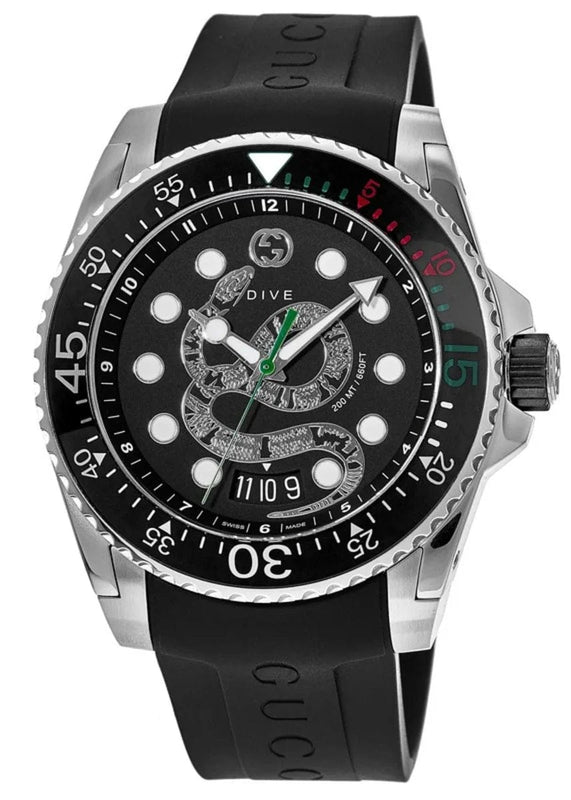 Buy Shop Gucci Dive Quartz Kingsnake Black Dial Black Rubber Strap Watch For Men - YA136217 USA Online
