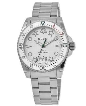 Buy Shop Gucci Dive Quartz White Dial Silver Steel Strap Watch For Men - YA136336 USA Online