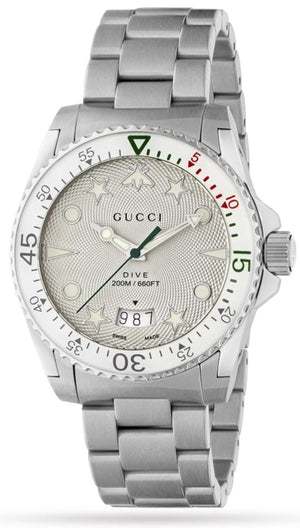 Buy Shop Gucci Dive Quartz White Dial Silver Steel Strap Watch For Men - YA136336 USA Online