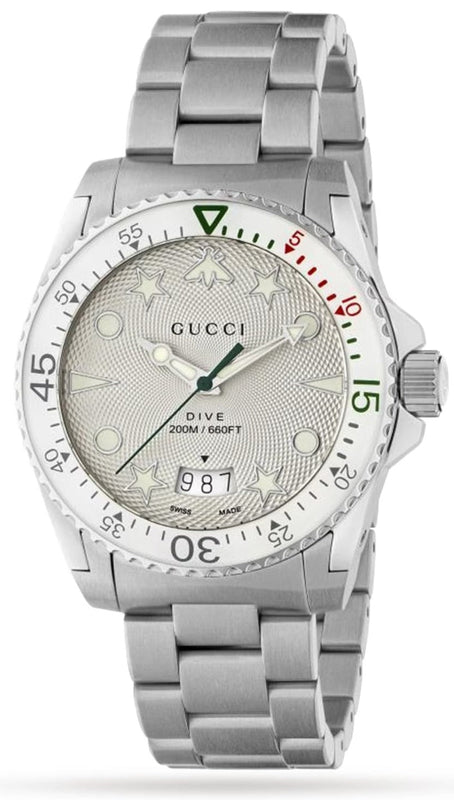 Buy Shop Gucci Dive Quartz White Dial Silver Steel Strap Watch For Men - YA136336 USA Online