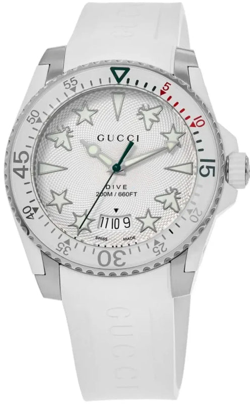 Buy Shop Gucci Dive Quartz White Dial White Rubber Strap Watch For Men - YA136337 USA Online