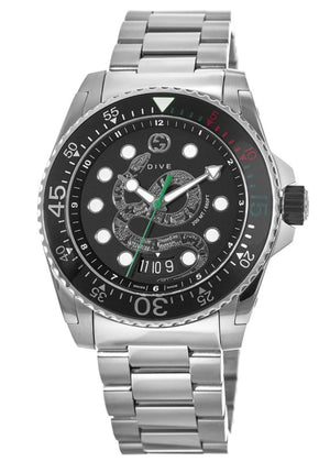 Buy Shop Gucci Dive Snake Black Dial Silver Steel Strap Watch For Men - YA136218 USA Online