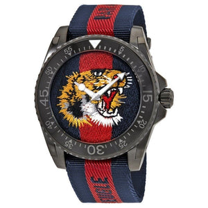 Buy Shop Gucci Dive Tiger Blue and Red Dial Blue Red Blue Nylon Strap Watch For Men - YA136215 USA Online