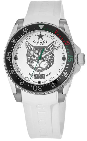 Buy Shop Gucci Dive Tiger White Dial White Rubber Strap Watch For Men - YA136329 USA Online