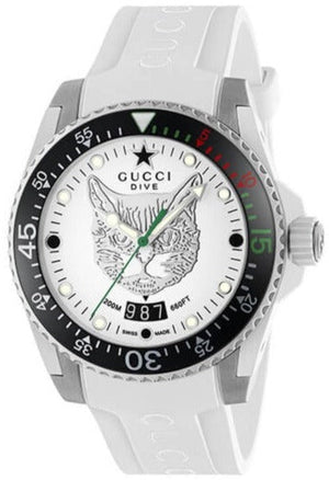 Buy Shop Gucci Dive Tiger White Dial White Rubber Strap Watch For Men - YA136329 USA Online