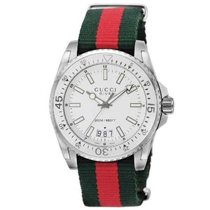 Buy Shop Gucci Dive White Dial Red & Green Nylon Strap Watch For Men - YA136207 USA Online