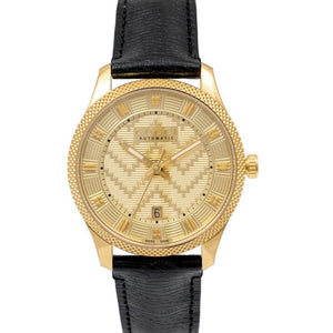 Buy Shop Gucci Eryx Automatic Chevron Gold Dial Black Leather Strap Watch For Men - YA126340 USA Online