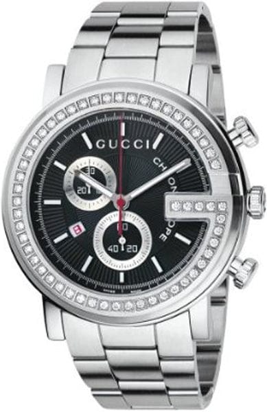 Buy Shop Gucci G Chrono Diamonds Black Dial Silver Steel Strap Watch For Men - YA101324 USA Online