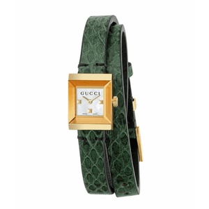 Buy Shop Gucci G Frame Double Mother of Pearl Dial Green Leather Strap Watch For Women - YA128525 USA Online