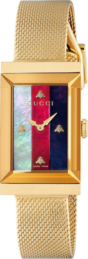 Buy Shop Gucci G-Frame Mother of Pearl Dial Yellow Gold Mesh Bracelet Watch For Women - YA147410 USA Online