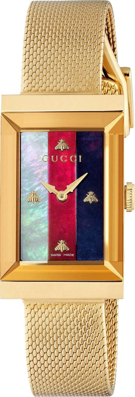 Buy Shop Gucci G-Frame Mother of Pearl Dial Yellow Gold Mesh Bracelet Watch For Women - YA147410 USA Online