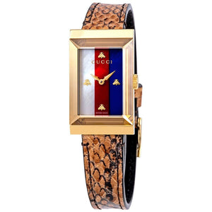 Buy Shop Gucci G-Frame Mother of Pearl Dial Brown Leather Snakeskin Strap Watch For Women - YA147402 USA Online
