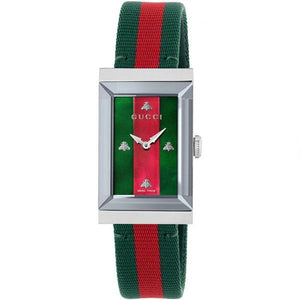 Buy Shop Gucci G-Frame Mother of Pearl Dial Two Tone Nylon Strap Watch For Women - YA147404 USA Online